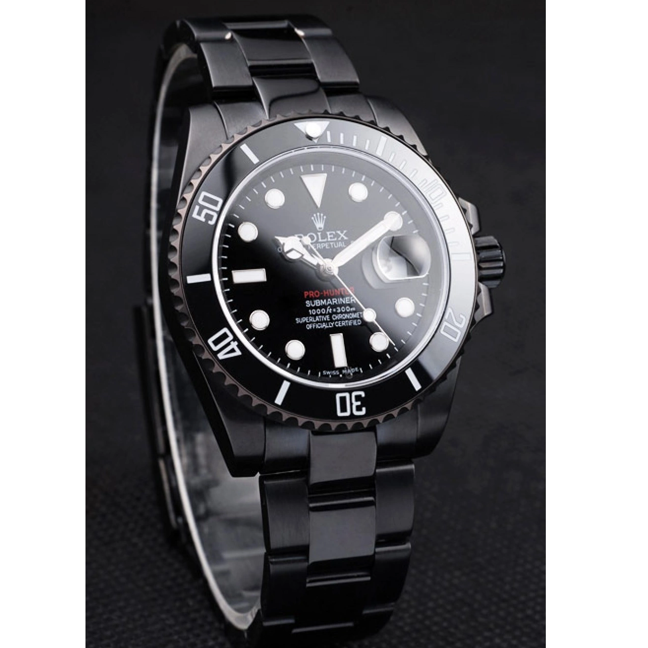AAA Replica Watches Black Submariner Strap Rolex Swiss Black Dial Steel Pro-Hunter 0801
